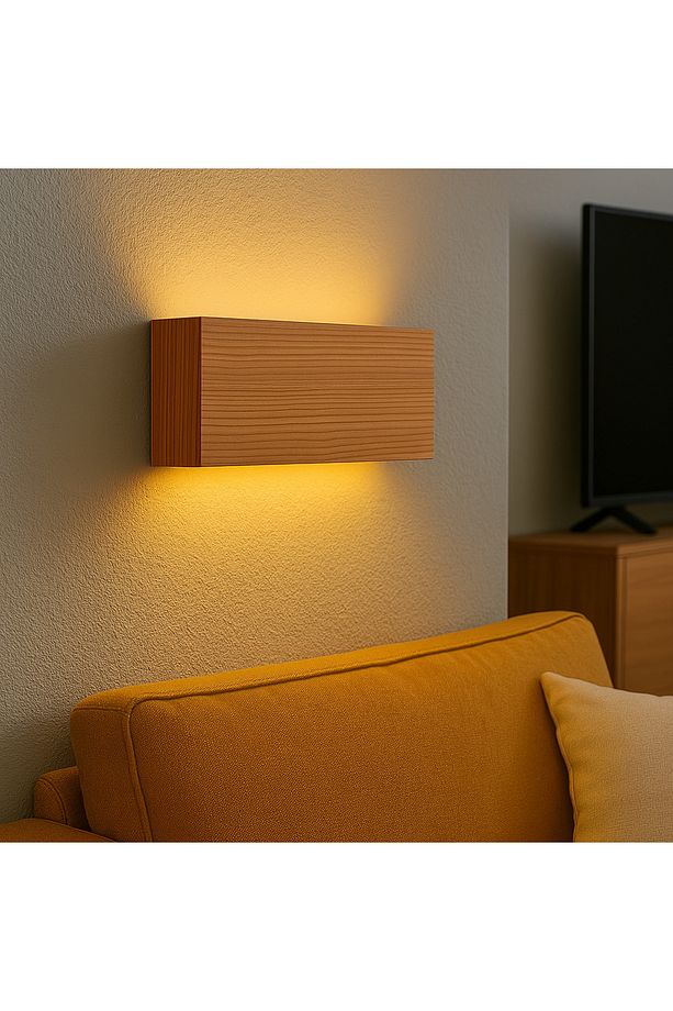 Çift Yönlü 30CM Pilli Ahşap El Yapımı Premium Aplik, Açma Kapama Anahtarlı Led Lambader, Pil Hediye - 4