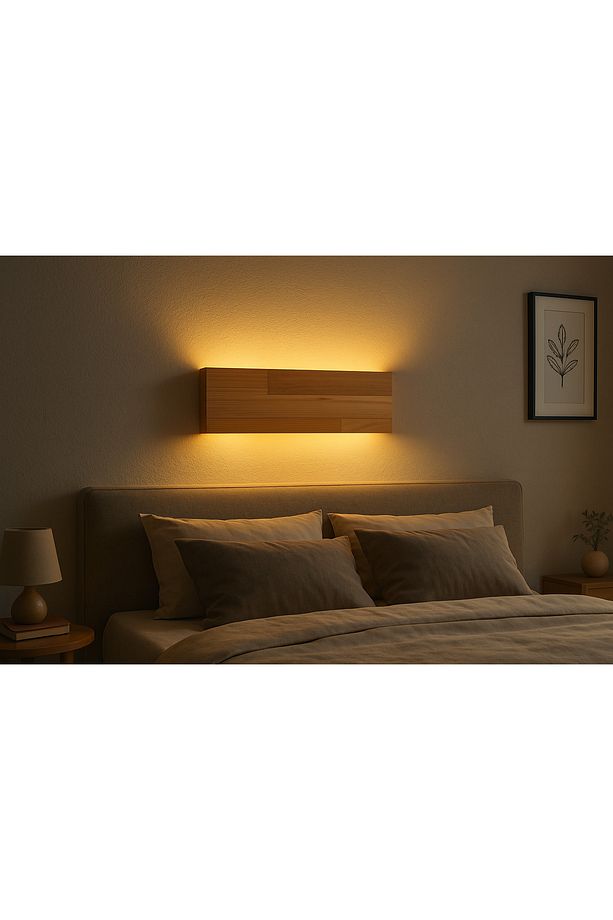 Çift Yönlü 30CM Pilli Ahşap El Yapımı Premium Aplik, Açma Kapama Anahtarlı Led Lambader, Pil Hediye - 5