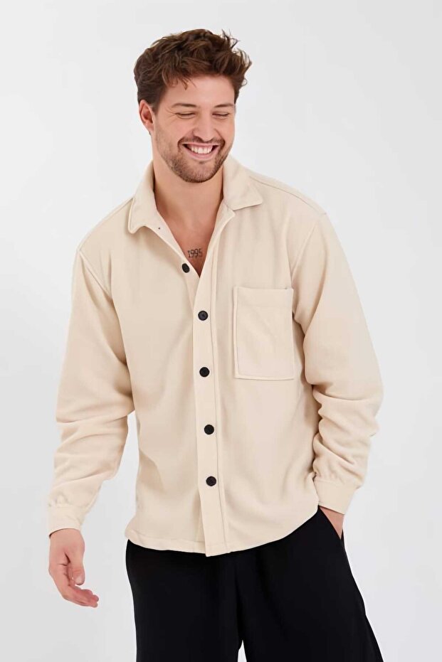 Beige Thick Winter Fleece Shirt - 3