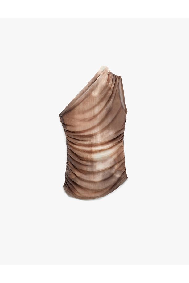 Yeni Sezon Koton X Sima Tarkan - Slim Fit Drape Detaylı Batik Desenli Tek Omuz Bluz - 2