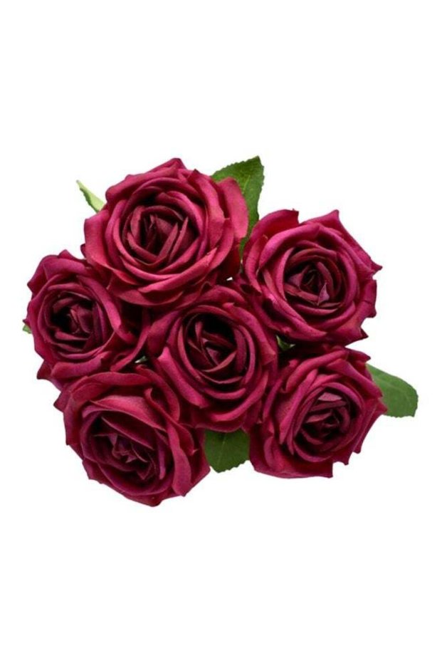 Artificial Rose Flower Bunch Red/Green 6cm