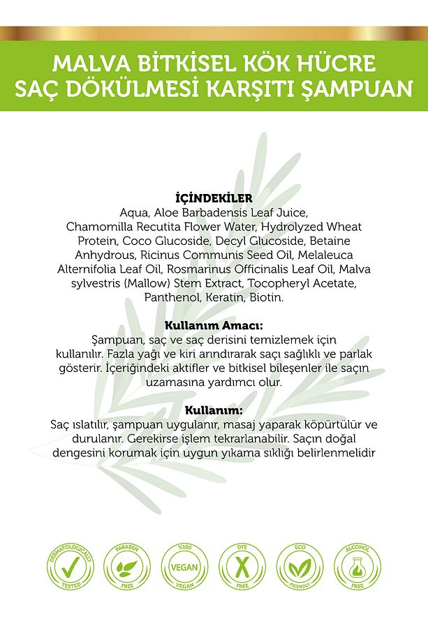 Bitkisel Kök Hücre Içeren Saç Dçkülmesi Karşıtı Ve Yeni Tuzsuz¶bensiz Şampuan 300 ml - 3