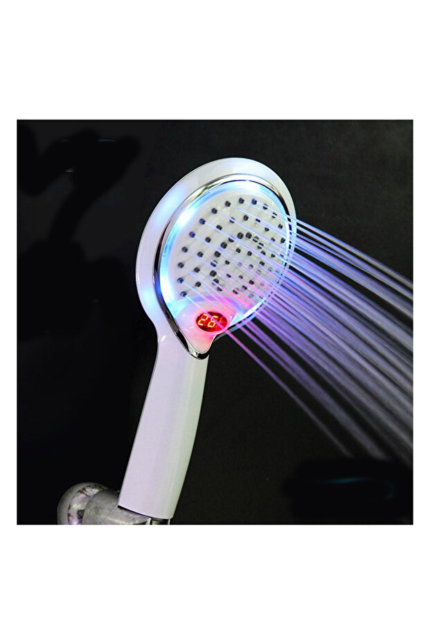 LED digital display showerhead, electroplating process, three-color display, easy to clean,white - 1
