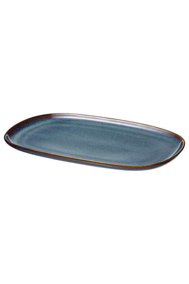 GLADELIG Stoneware Plate Blue 31x19 cm Unique Glazed Finish