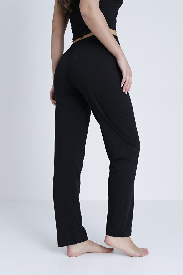 Cotton Thin Breathable Fabric Ribbon Waist Detail Solid Pocketless Women's Pajama Bottoms