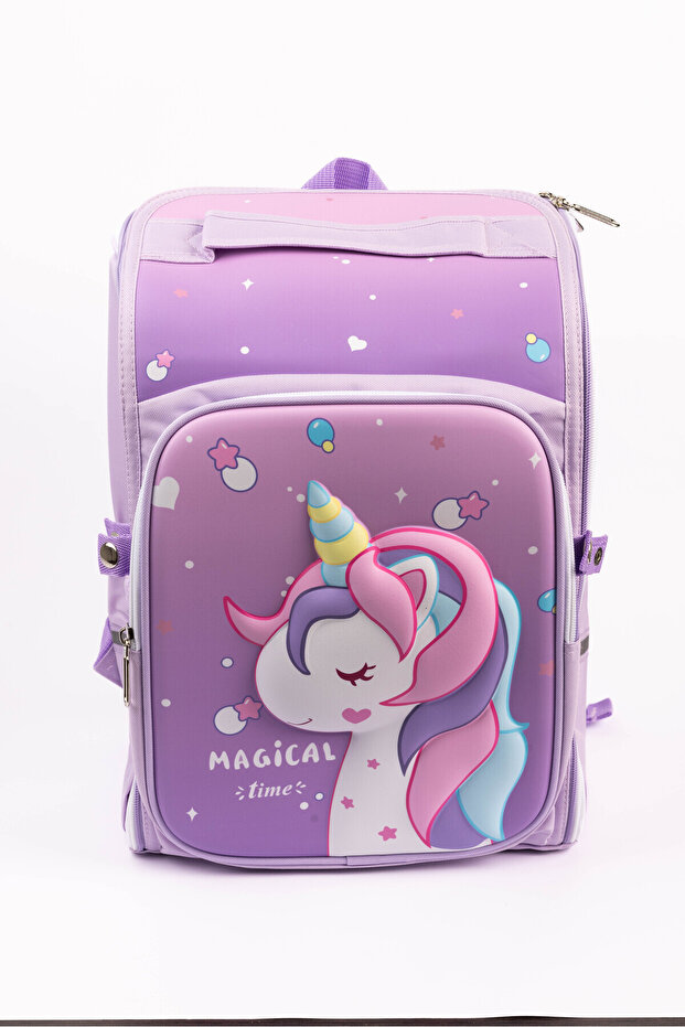 Cute Unicorn Printed Backpack, 15 Inches, Adjustable Straps – Purple