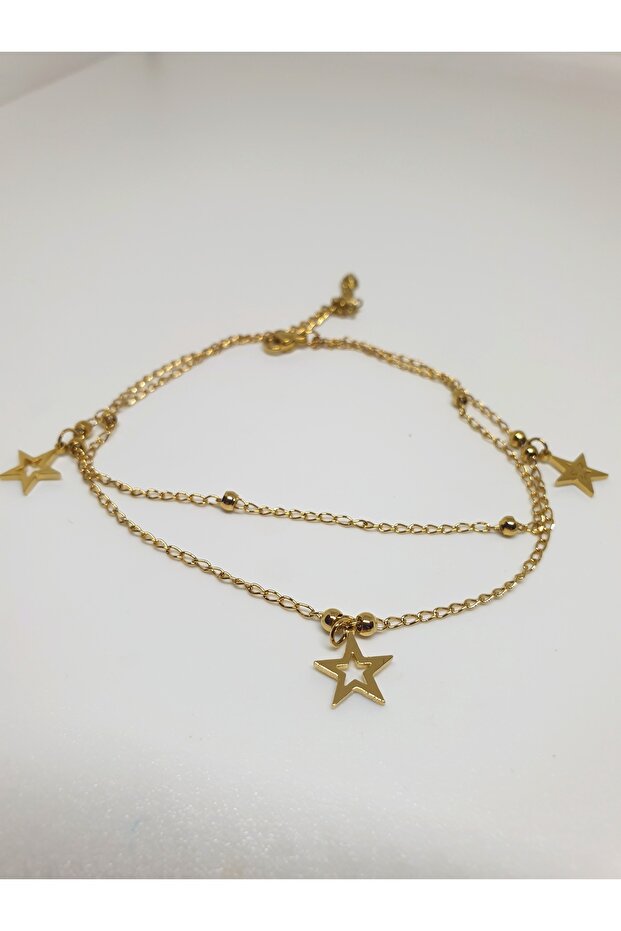 1. Grade Quality 316L Steel Anklet, Double Chain with Star Figure Model No 9
