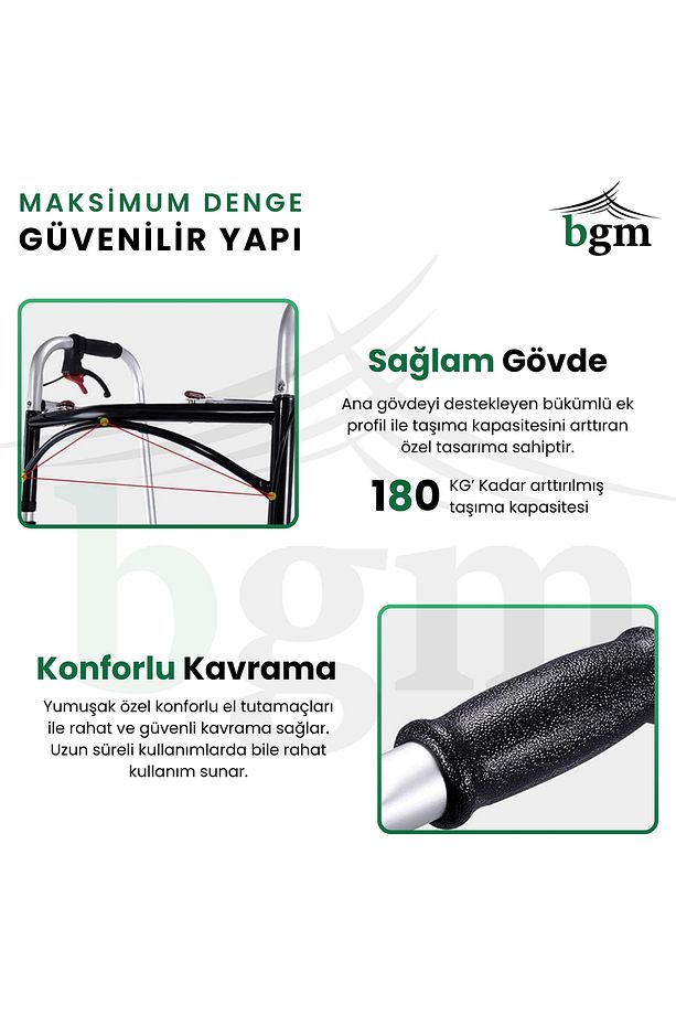 Frenli Tekerlekli Yürüteç Walker Hasta Yürüteci Yüksek Kalite Frenli Katlanır Walker - 5
