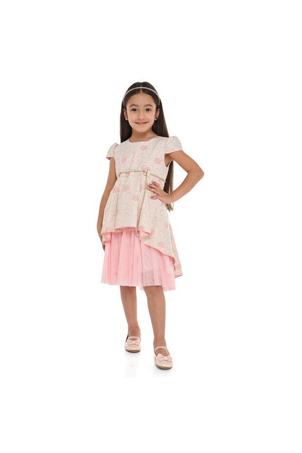 Chic Jacquard Peach Party Dress With Mesh & Decoration