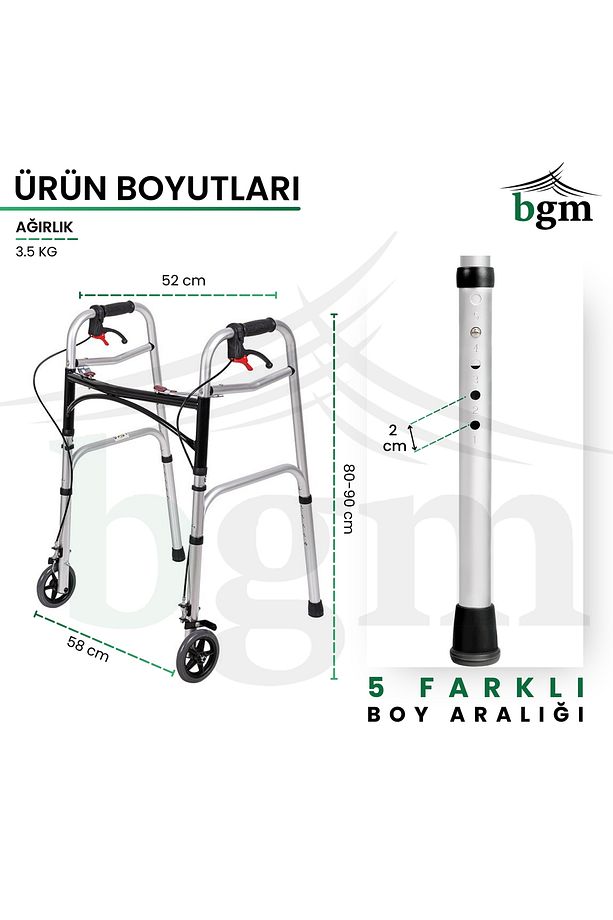 Frenli Tekerlekli Yürüteç Walker Hasta Yürüteci Yüksek Kalite Frenli Katlanır Walker - 7