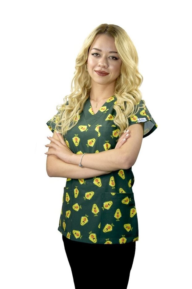 Unisex Women's Men's Avocado Print Lycra Doctor, Nurse, Dietitian Single Top Uniform