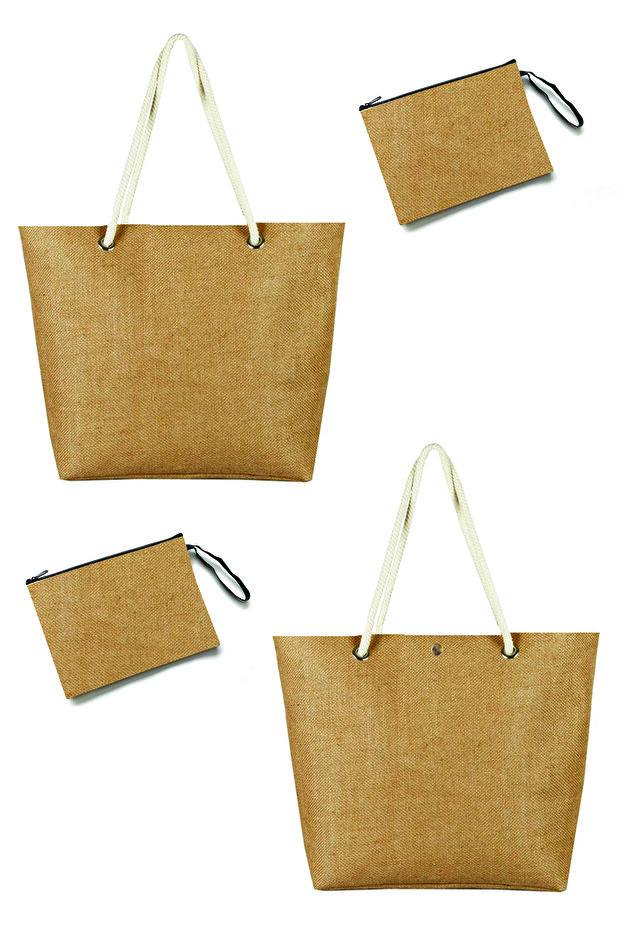 2 Pieces Jute Bag - Beach Bag - Shopping Bag - Straw Bag