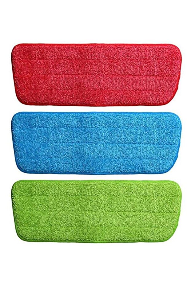 3 Piece Microfiber Mop Replacement Cleaning Pad Set Red/Blue/Green 42x14cm