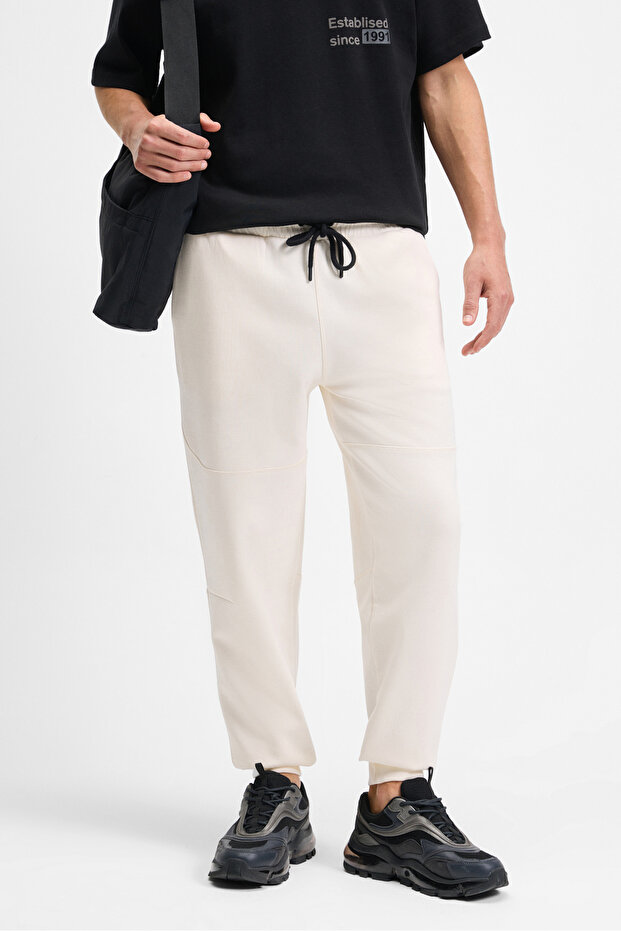 Borland Men's Elastic Waistband Relaxed Fit Ecru Sweatpants with Side Pockets