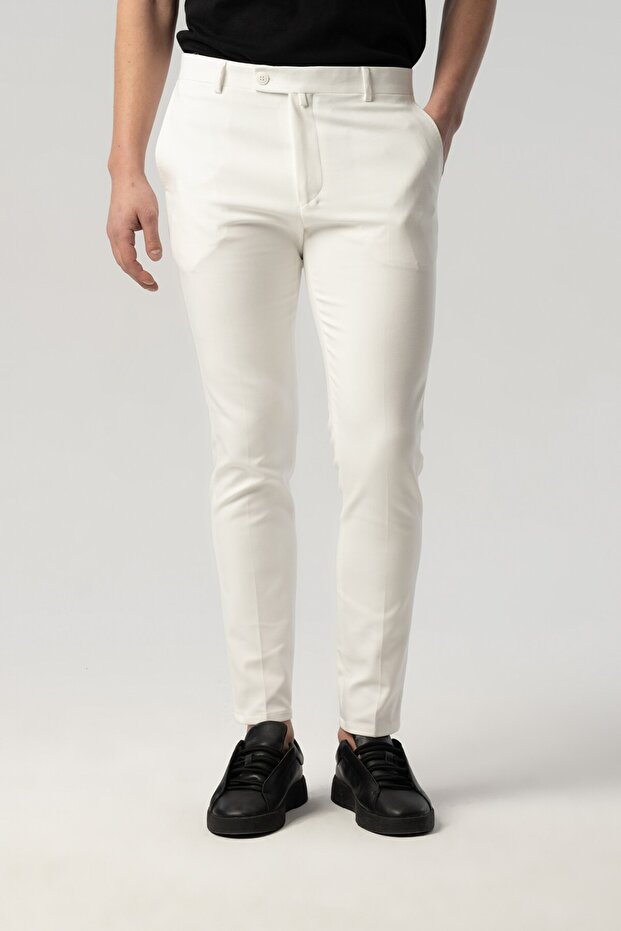 Italian Cut White Fabric Trousers 1012-05