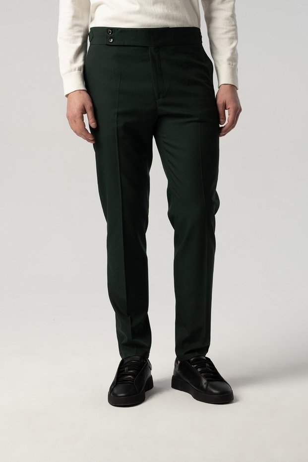 Long Tongue Waist Buckle Detailed Khaki Fabric Trousers 2351-10