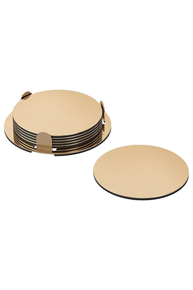 GLATTIS Brass-Colour Coasters with Holder, 8.5 cm, 6-Pack IKEA Stainless Steel Set
