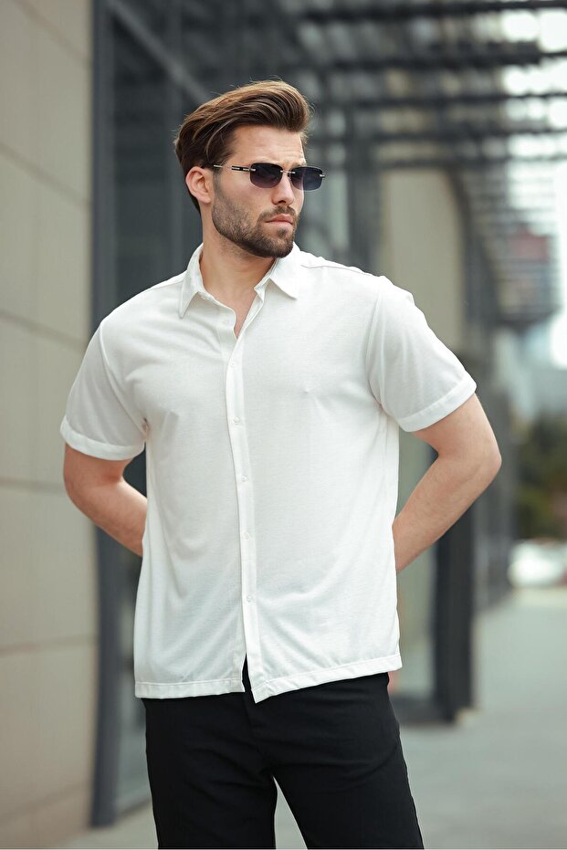 Beyaz Basic Kısa Kollu Erkek Gömlek E6760 - 2