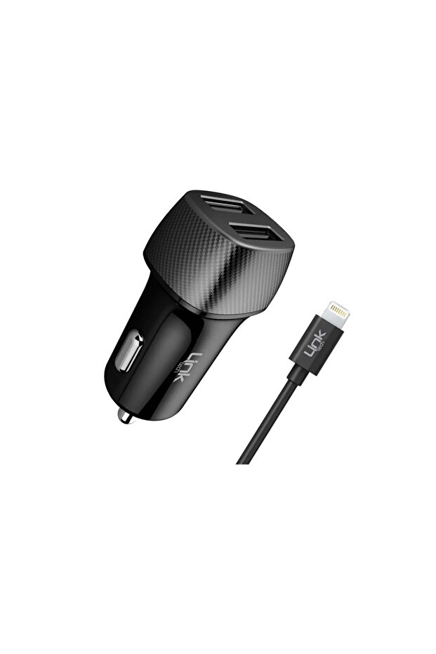 Link Tech C492 Safe Karbon Görünümlü Lightning Kablolu 12W Araç Şarj Aleti - 1