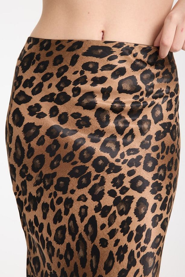 Saten Kumaş Midi Boy Leopar Kadın Etek - 6