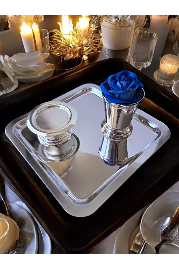 Presentation Tray 21*21/ Turkish Delight Cup/ Rose Bucket/ Velvet Rose Set -(WORD, ENGAGEMENT, DESIGN, COFFEE PRESENTATION)