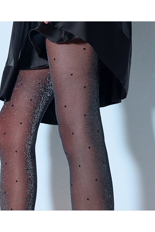 Intive Shiny Style Polka Dot Glittery Shiny Drawstring 30 Den Black Pantyhose - for Your Stylish Combinations