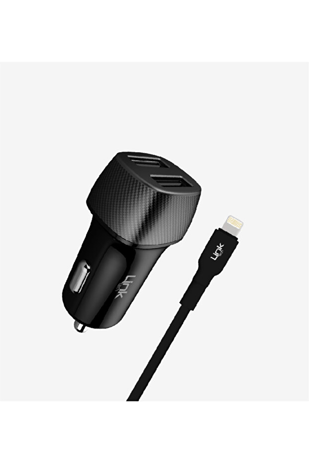 Link Tech C492 Safe Karbon Görünümlü Lightning Kablolu 12W Araç Şarj Aleti - 2