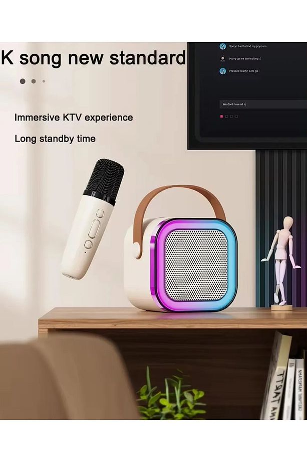 Yeni Nesil Şarj Edilebilir Pilli Güçlü Ses Performanslı Bluetooth Karaoke Mikrofon Hoparlör Seti - 3