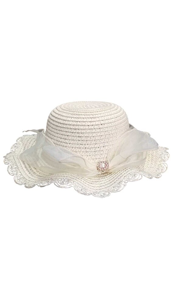 Kitti 6-10 Yaş Kız Çocuk Hasır Aksesuarlı Fötr Şapka - 1