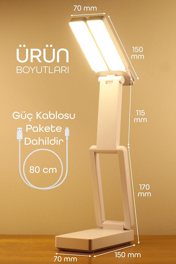 Şarjlı Masa Lambası 3 Renk 40 LED Renk Katlanır Ayarlı Dokunmatik Dimmerli Çalışma Okuma Işığı PR18 - 7