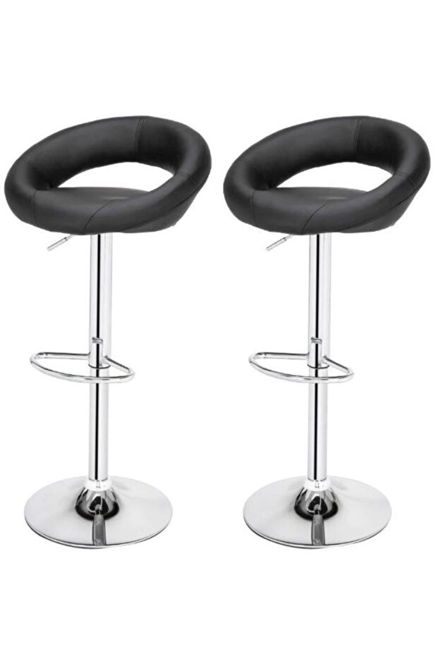 Set of 2 Round Soft Cushion Adjustable Height Bar stools Black