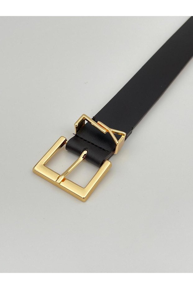 Acıkahve Square Gold Buckle Women's Belt. Jacket Belt, Dress Belt, Trouser Belt, Shirt Belt
