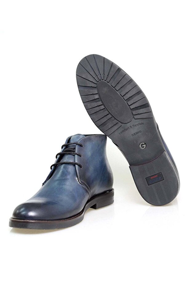 LACİVERT RENK BAĞCIKLI HAKİKİ DERİ ERKEK BOT - 3