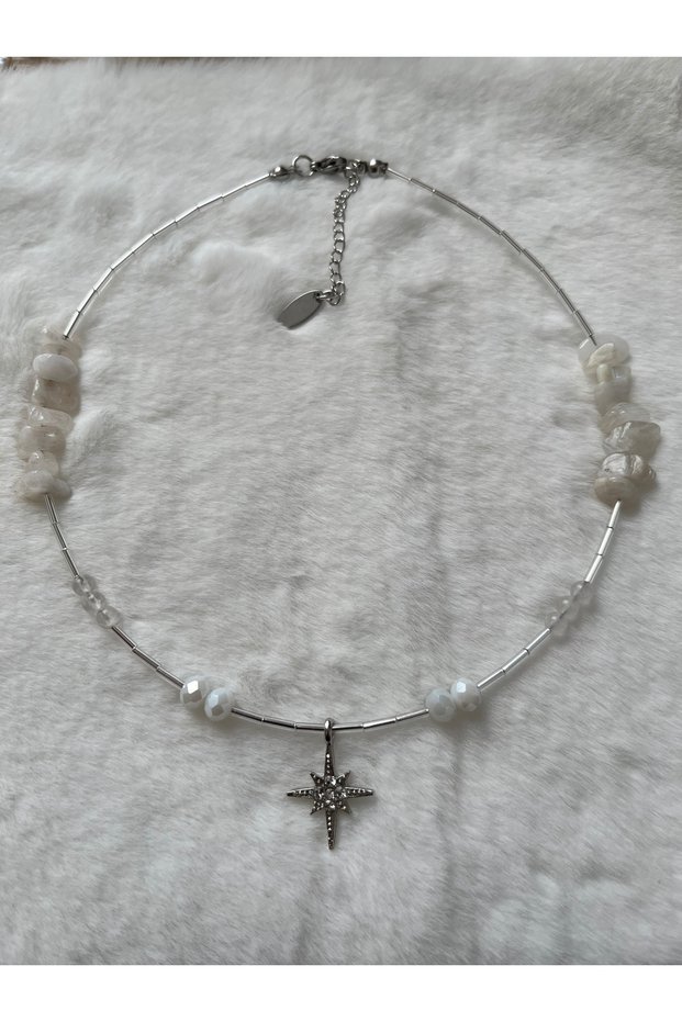 Polar Star Moon Stone Natural Stone Handmade Design Necklace