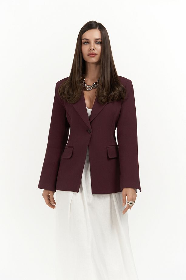 Anisah Belden Oturmalı Bordo Blazer - 1