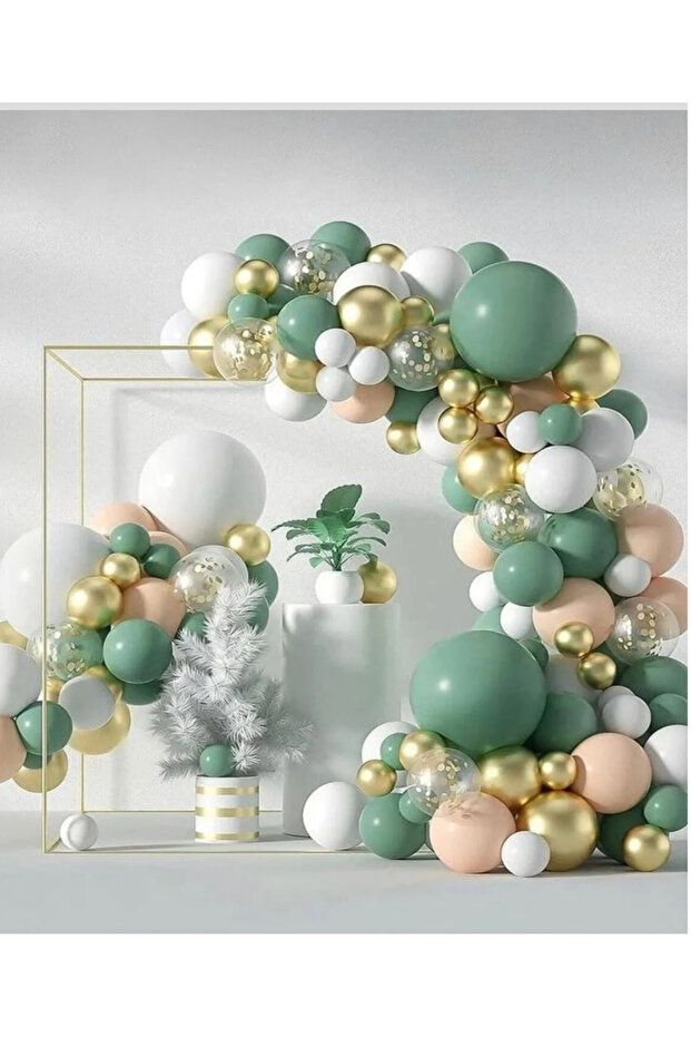 Retro Mold Green Gold Chrome Transparent Sequin Balloon Chain Set Birthday Set 100 Pieces