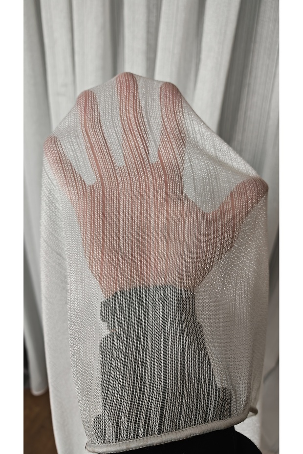 Canada Tulle Vertical Striped Ecru Shiny Tulle Curtain 1/3 Dense Pleats Wrinkle-Free No Ironing Heavy Weight