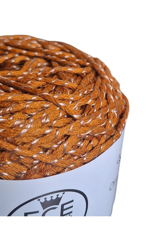 Tramonto. Taba rengi üzerine, vizon floş sargılı bambu koton el örgü ipi (200 gr.) - 3
