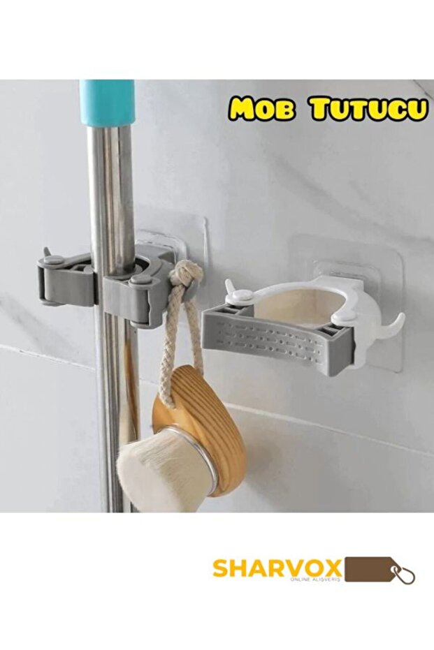 1 Adet Çok Amaçlı Mob Askısı Sap Tutucu Paspas ,Süpürge, Fırça Ve Mutfak ve Banyo Askısı - 1
