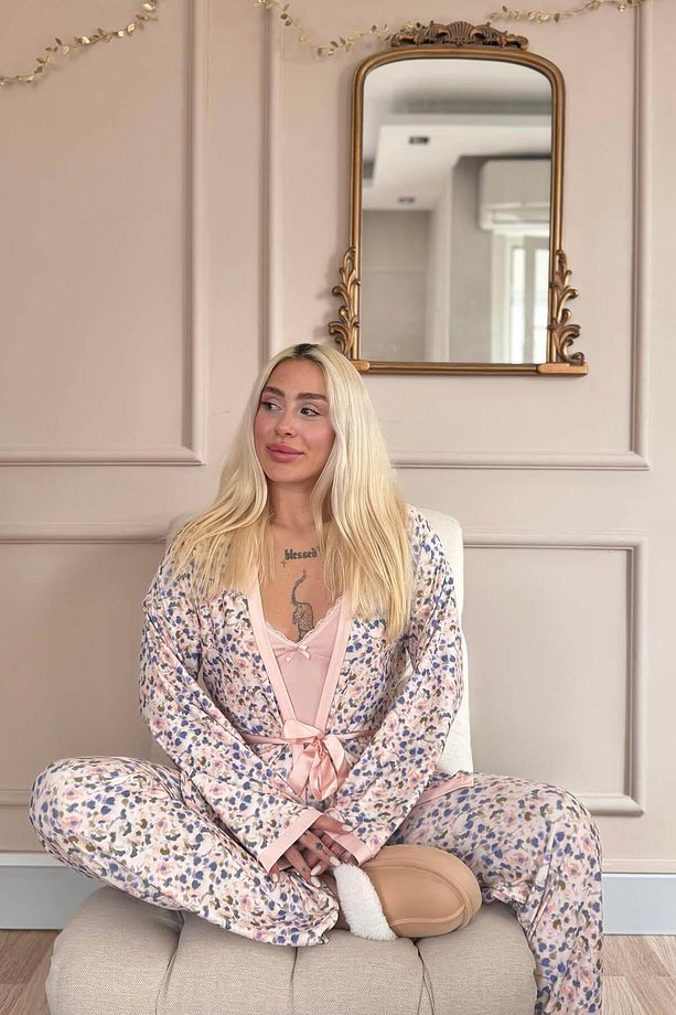 Şeftalı Soft Color Breeze Exclusive Örme Sabahlıklı Kadın Pijama Takım - 4
