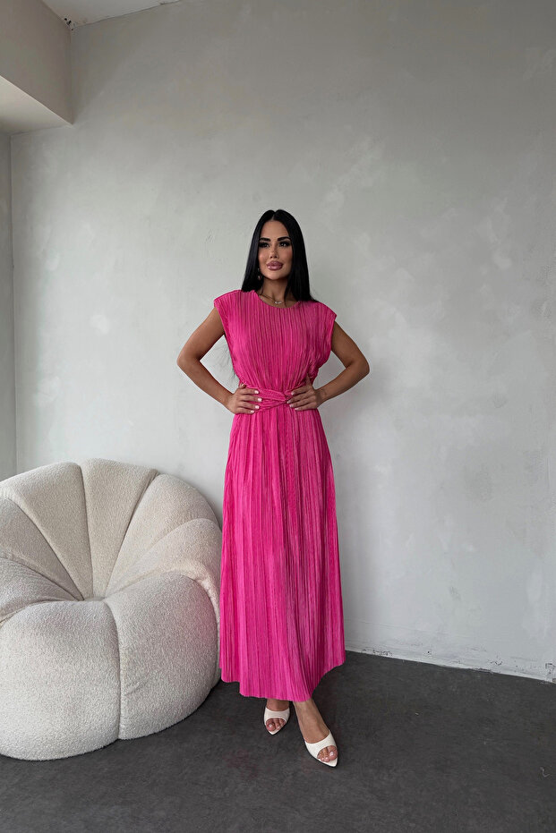 Orkide Plise Kesimli Slip Maxi Elbise
