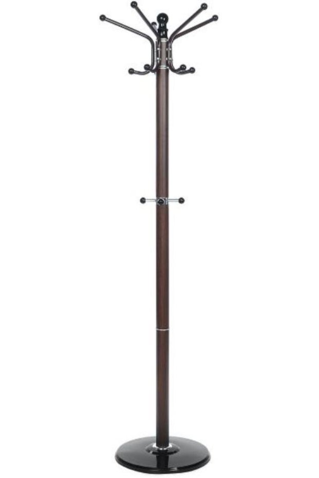 Metal Coat Rack Stand with Natural Marble Base Coat Hanger - Dark Brown