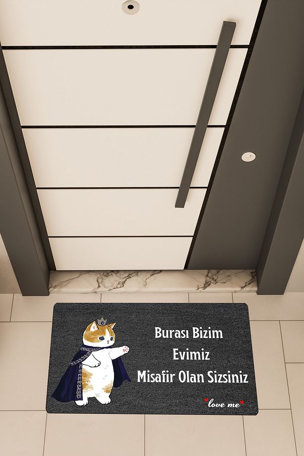 Yüksek Kaliteli Dijital Baskı Siyah, Bizim Evimiz temalı Kapı Önü Paspası - 1
