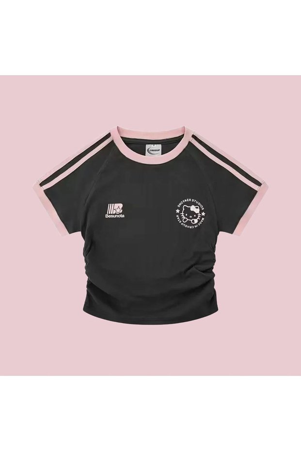 Trend Black Pink Crop T-Shirt Short Sleeve T-Shirt Short Sleeve