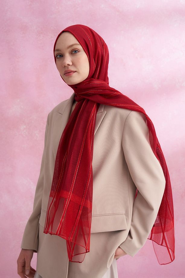 İpekli Ruby Kırmızı Rengi Şal - 2