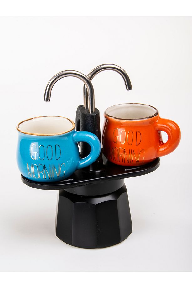 2'li Espresso Moka Pot Seti Ocak Üstü Kullanım, Çift Musluklu, 2 Kişilik - 2