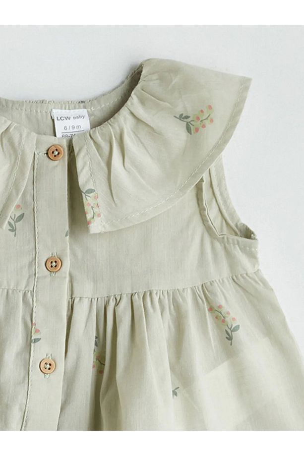 LCW baby Yeşil Bebe Yaka Ucu Fırfırlı Kız Bebek Elbise - 2