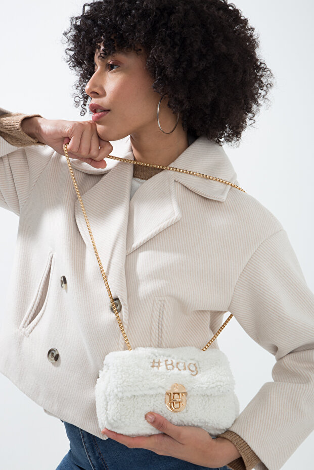 Beyaz Mini Peluş Çanta - 7