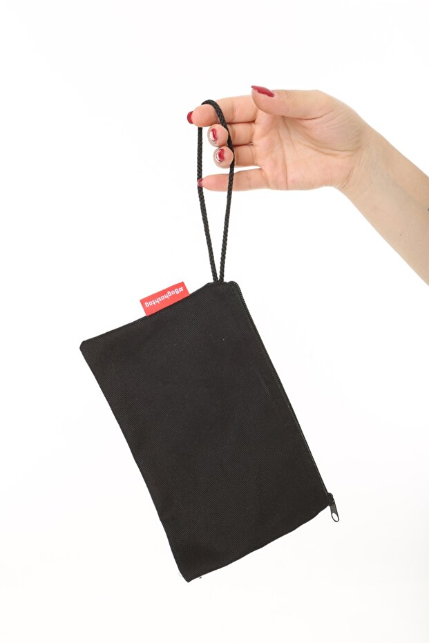 Siyah Clutch Bez Çanta - 6