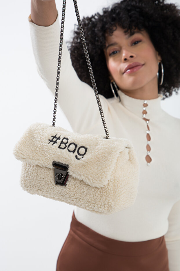 Ekru Mini Peluş Çanta - 4